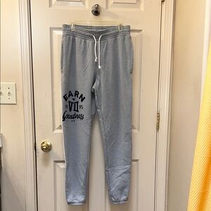 Gray Under Armour Project Rock Jogger Sweatpants with Navy Blue Print